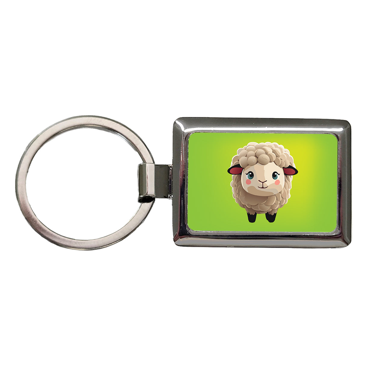 Sheep Chibi Standing Rectangle Metal Keychain