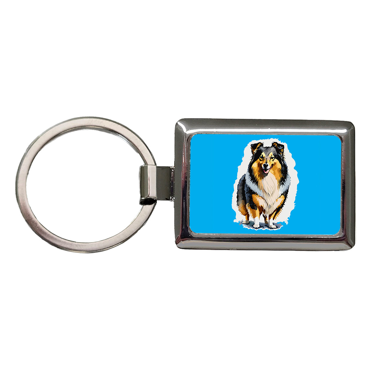 Shetland Sheepdog Standing Rectangle Metal Keychain