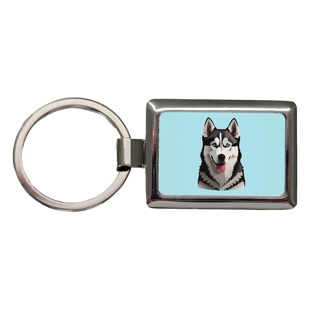 Siberian Husky Dog Tongue Out Rectangle Metal Keychain