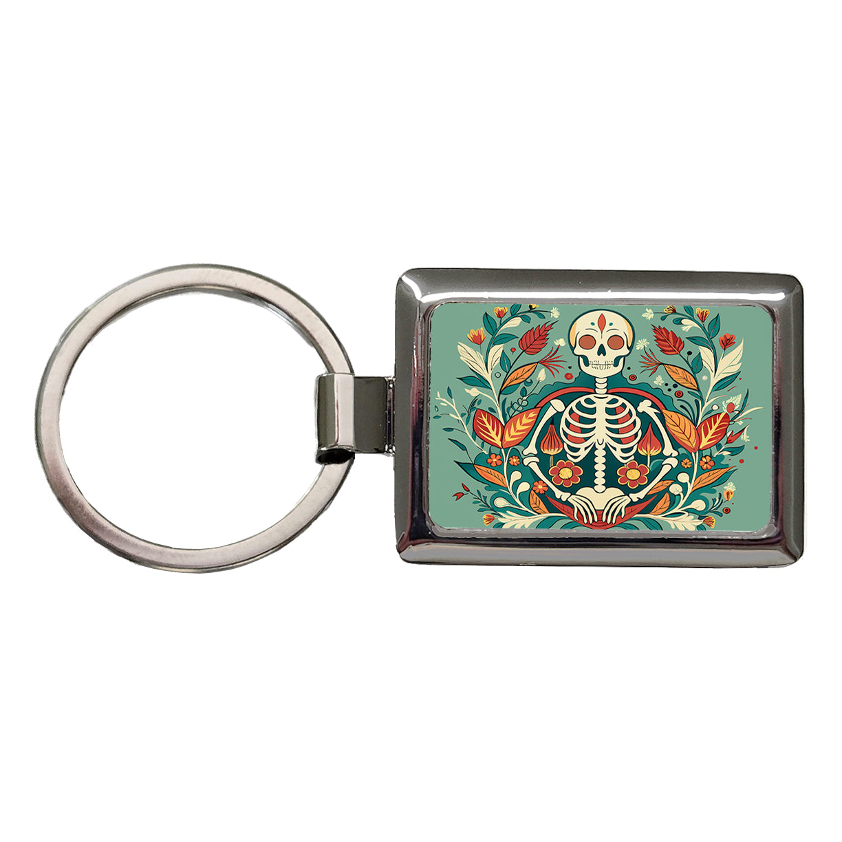 Skeleton Floral Art Nouveau Flowers Elegant Rectangle Metal Keychain