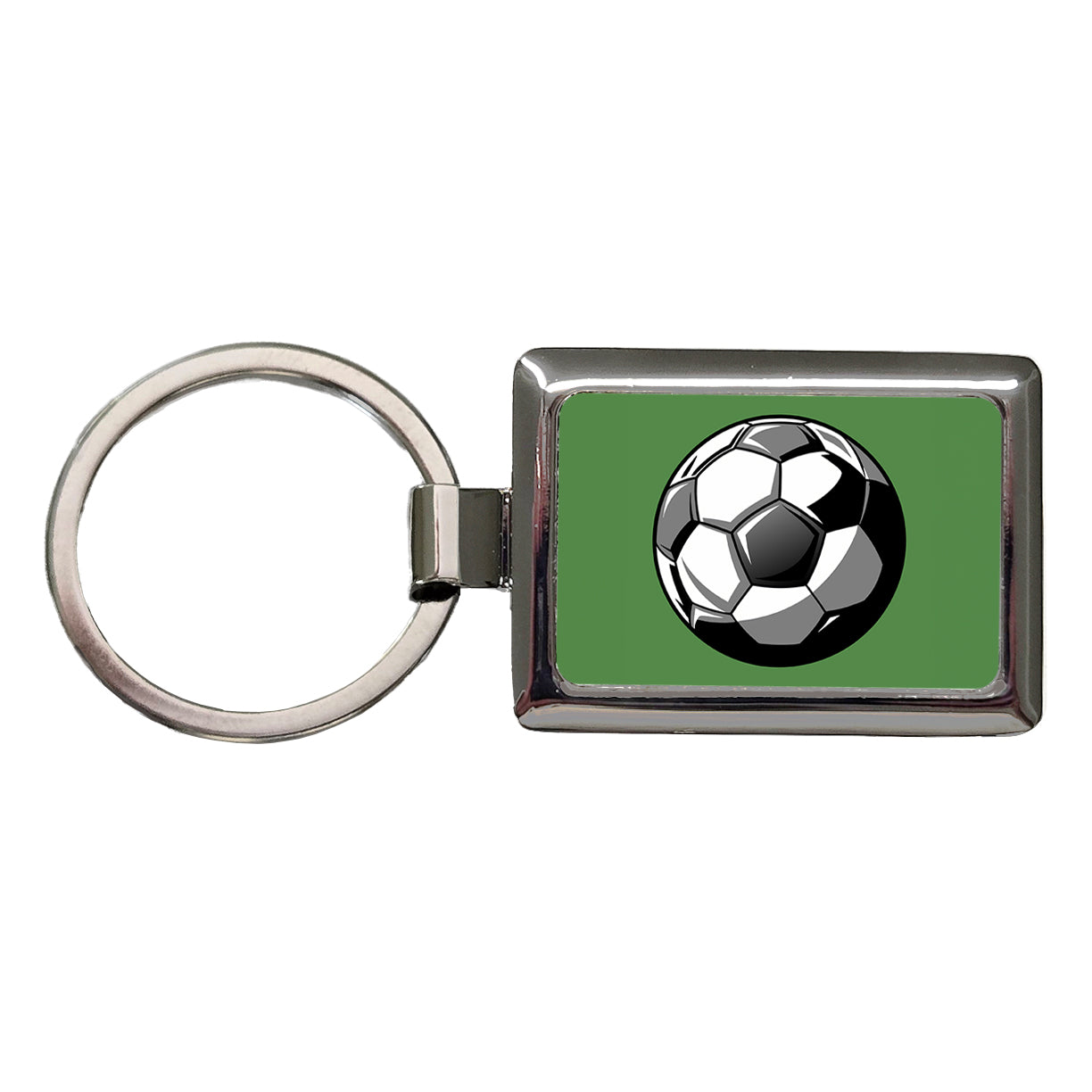Soccer Ball Football Black White Gray Rectangle Metal Keychain