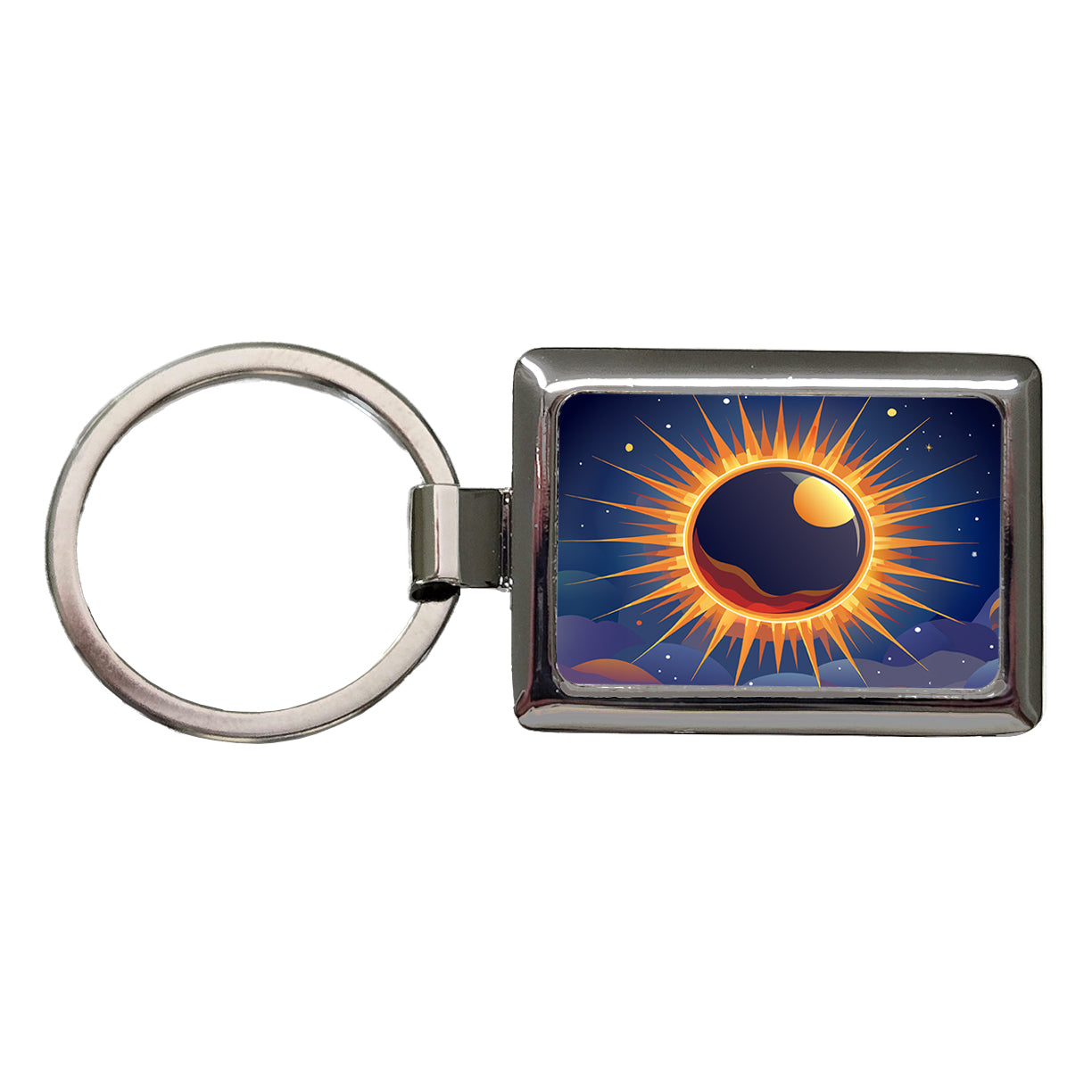 Solar Eclipse Sun Rectangle Metal Keychain
