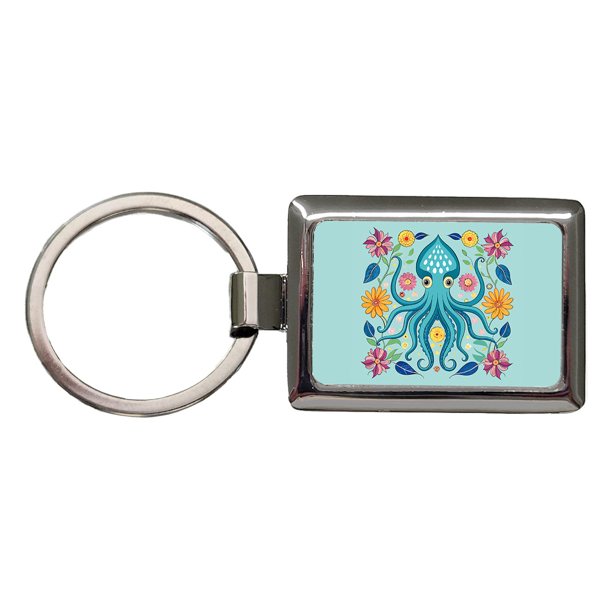 Squid Floral Flowers Rectangle Metal Keychain