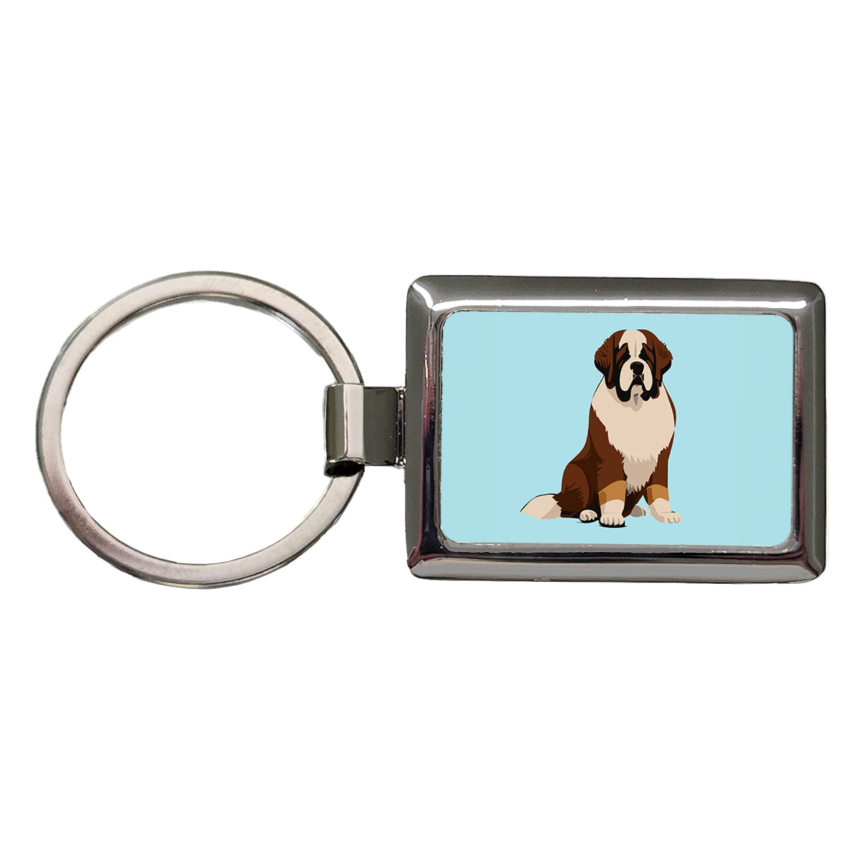 St Bernard Dog Sitting Rectangle Metal Keychain