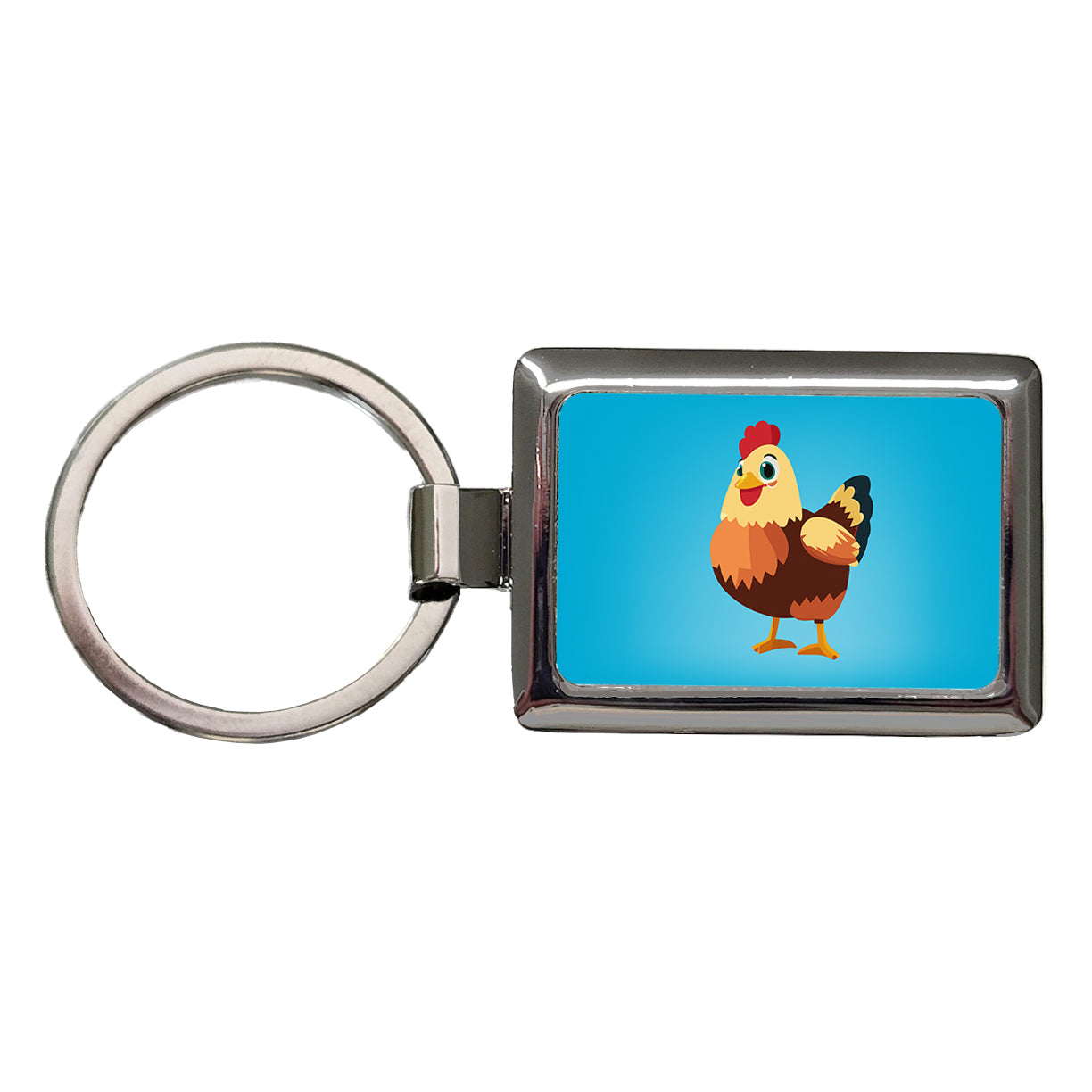 Standing Rooster Happy Rectangle Metal Keychain