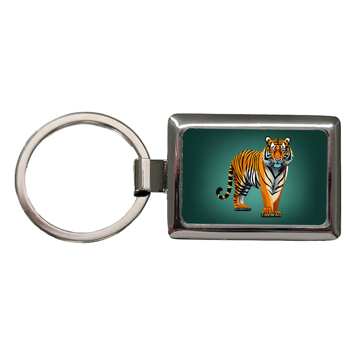 Standing Tiger Rectangle Metal Keychain