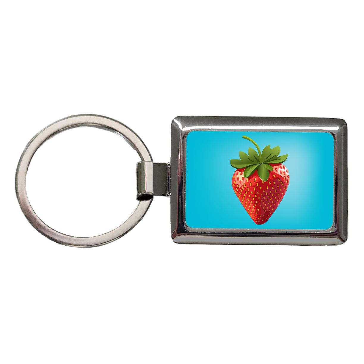 Strawberry Fruit Rectangle Metal Keychain