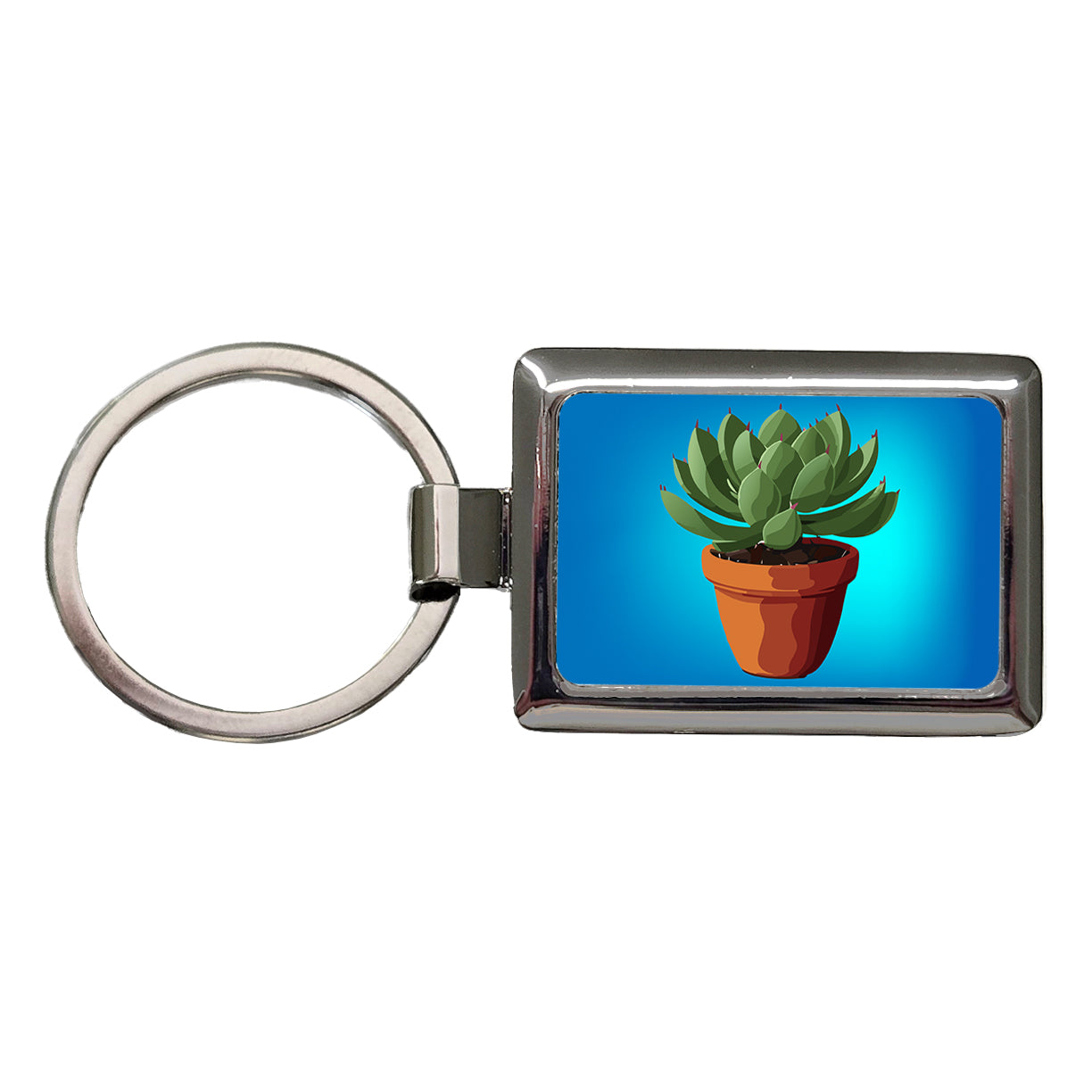 Succulent Plant in Pot Rectangle Metal Keychain