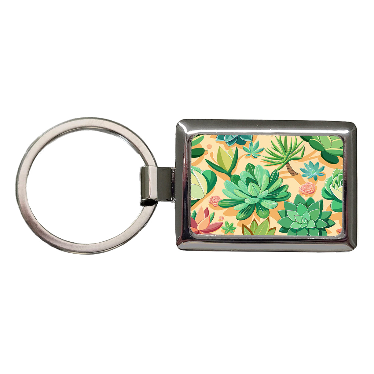Succulents Scattered Pattern Rectangle Metal Keychain