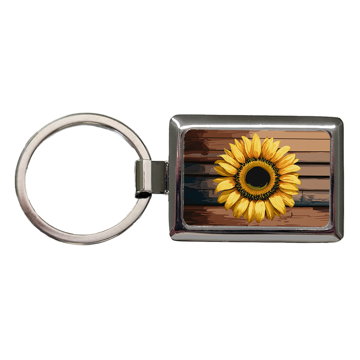 Sunflower Flower Vintage Barnwood Rectangle Metal Keychain