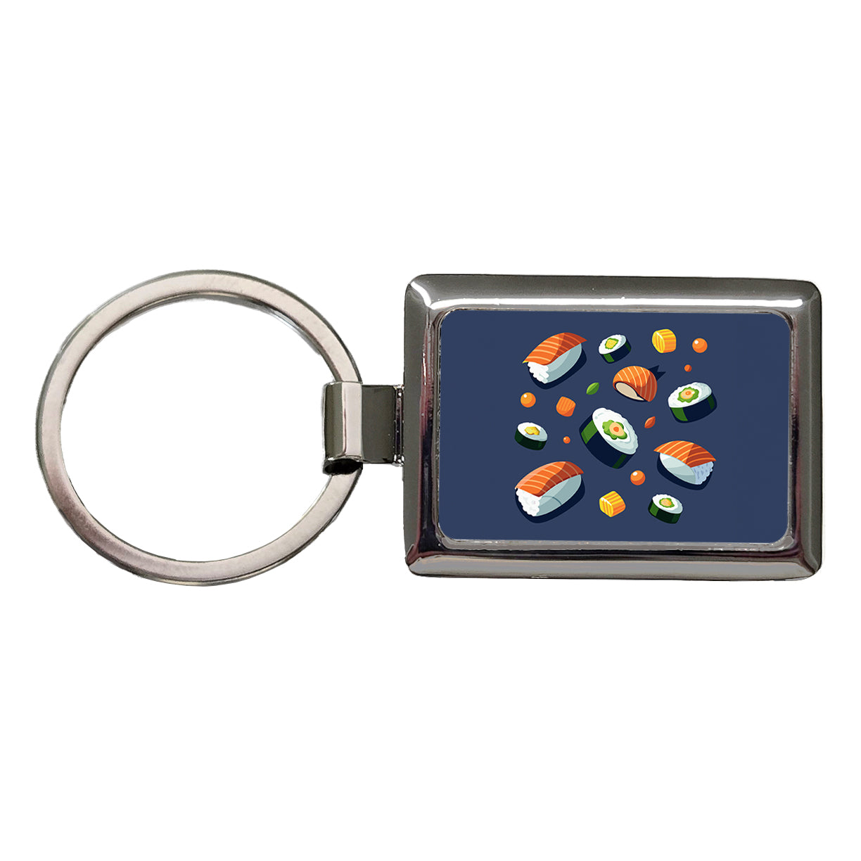 Sushi Food Scattered Rectangle Metal Keychain