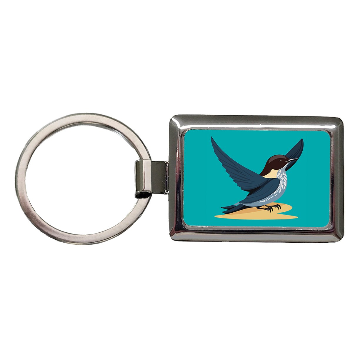 Swallow Bird Blue Rectangle Metal Keychain