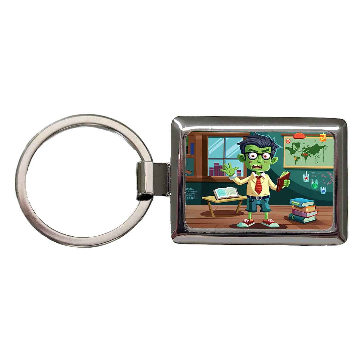 Teacher Zombie Man Male Funny Rectangle Metal Keychain