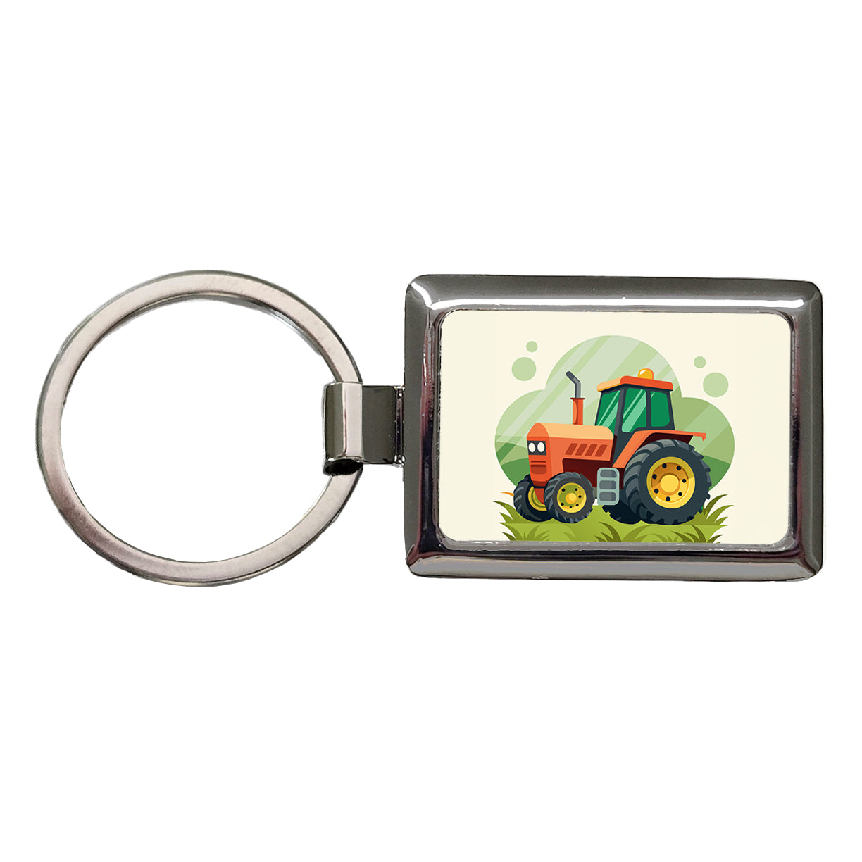 Tractor Cartoon Rectangle Metal Keychain