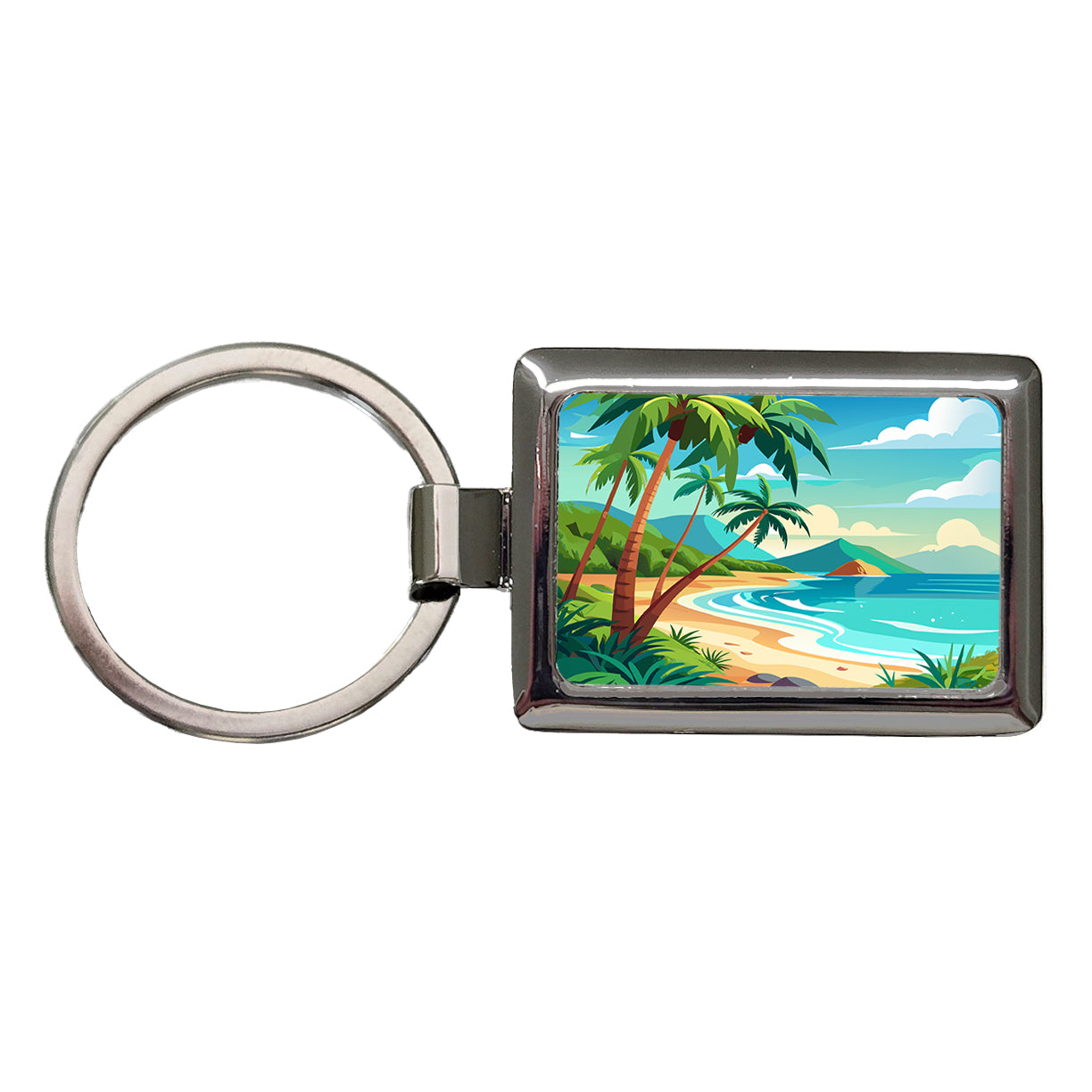 Tropical Beach Ocean Vacation Travel Rectangle Metal Keychain