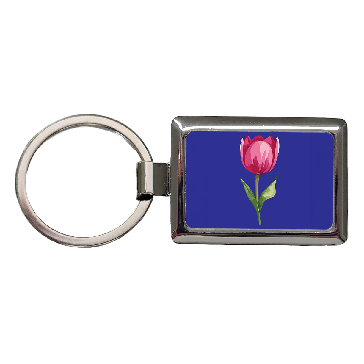 Tulip Flower Pink Watercolor Rectangle Metal Keychain