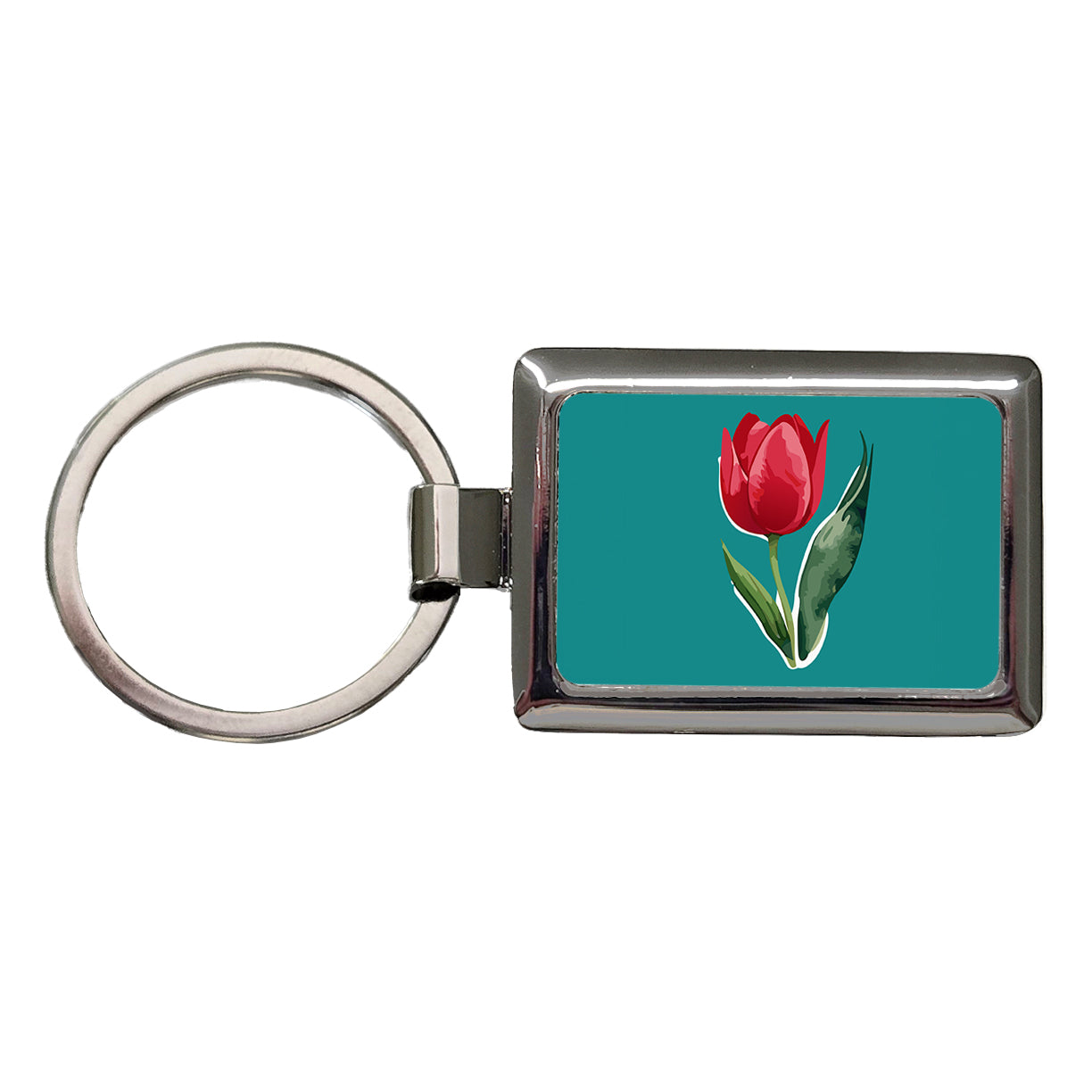 Tulip Flower Red Watercolor Rectangle Metal Keychain