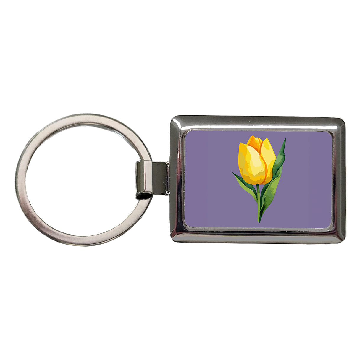 Tulip Flower Yellow Watercolor Rectangle Metal Keychain