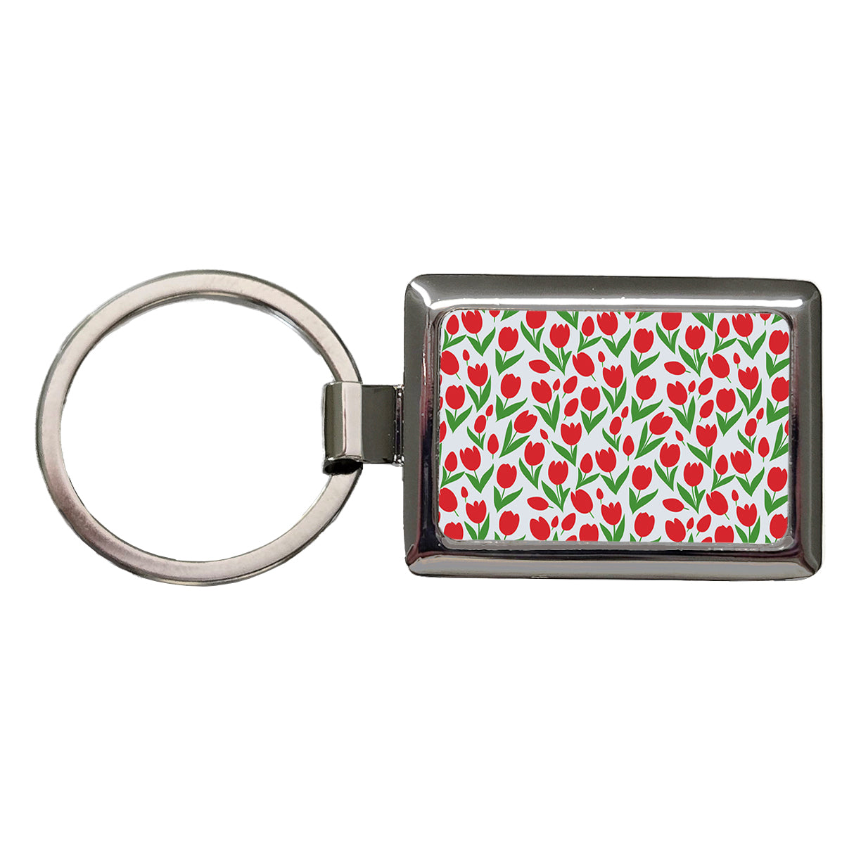 Tulips Red Flowers Pattern Rectangle Metal Keychain