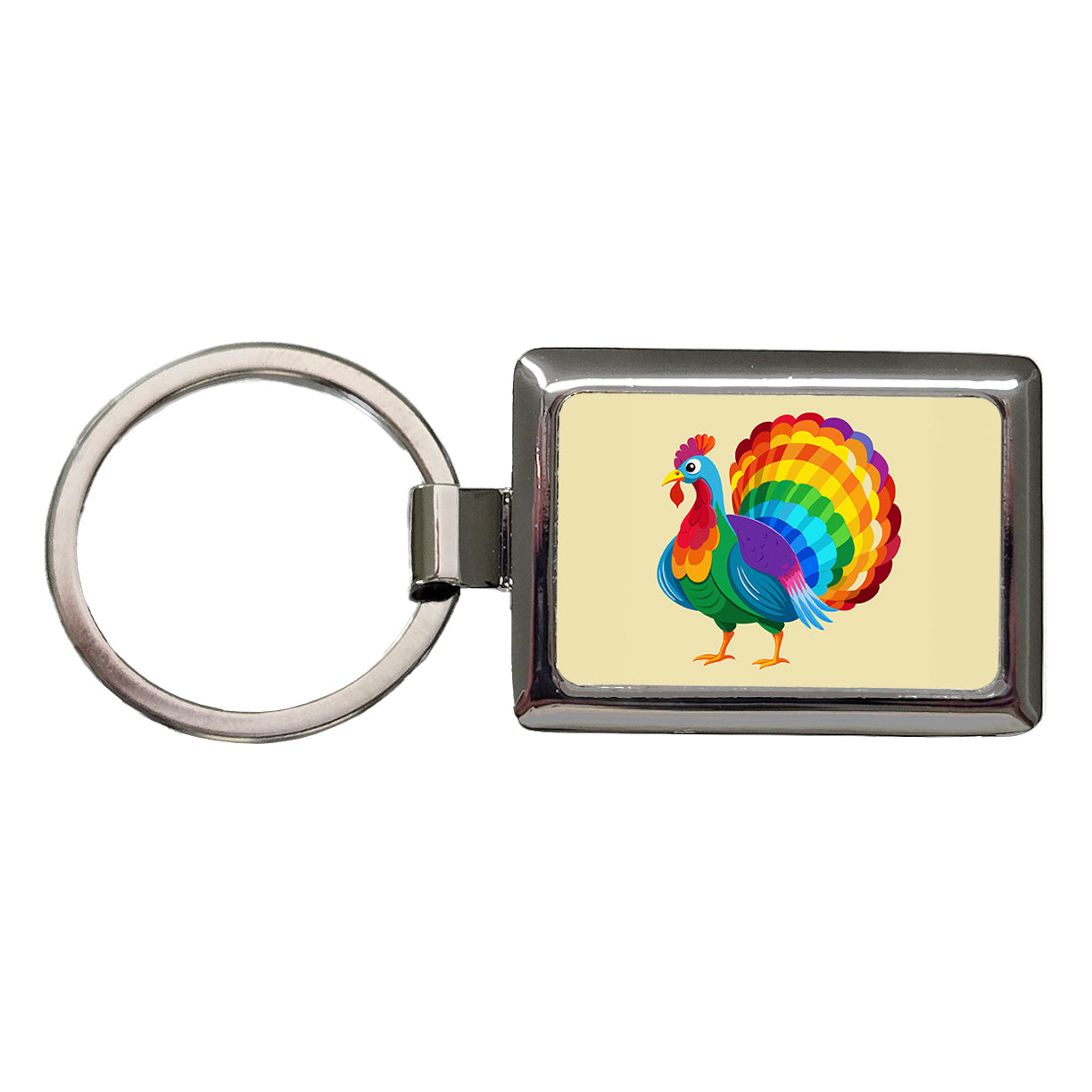 Turkey Rainbow Colored Thanksgiving Rectangle Metal Keychain