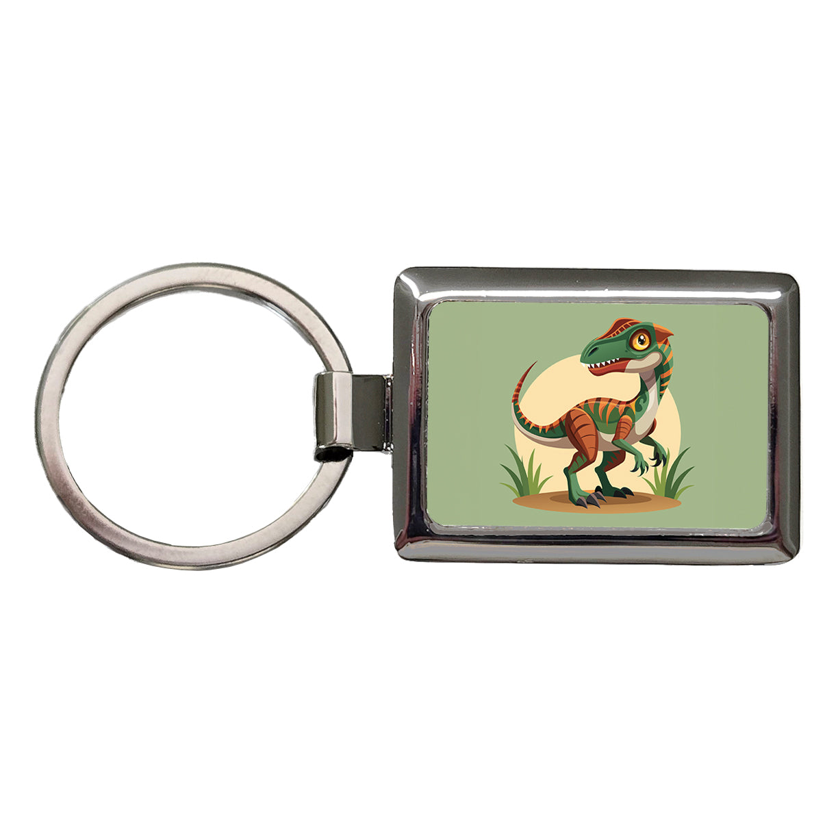 Velociraptor Dinosaur Rectangle Metal Keychain