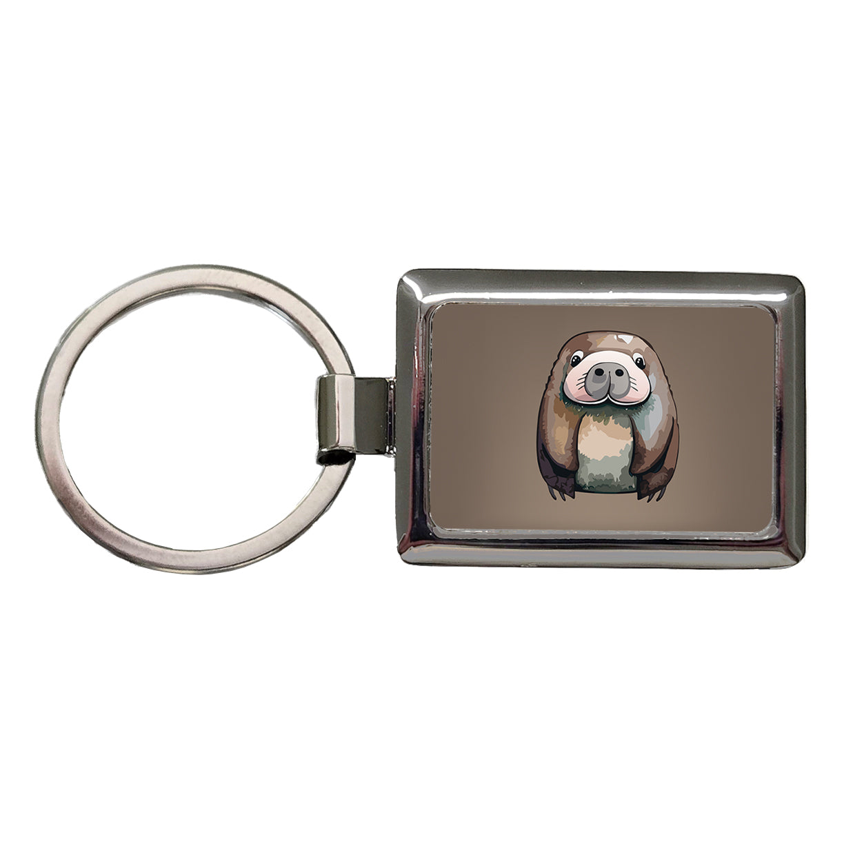 Walrus Cute Watercolor Rectangle Metal Keychain