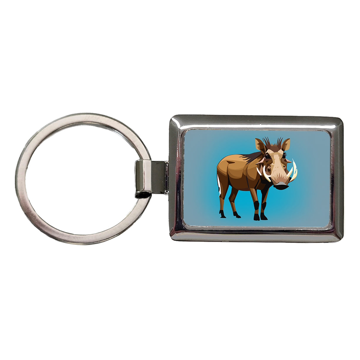 Warthog Pig Standing Rectangle Metal Keychain