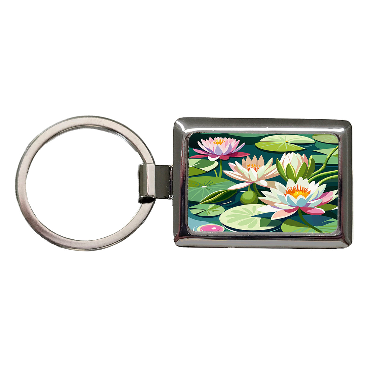 Water Lilies Lily Pond Rectangle Metal Keychain