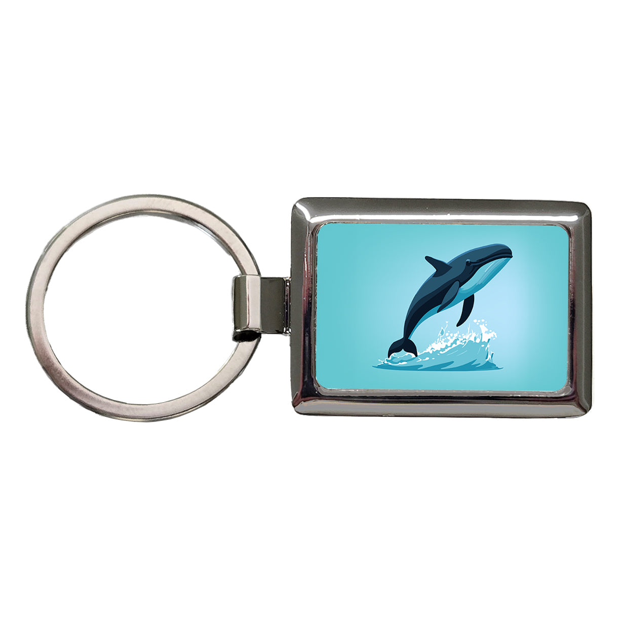 Whale Jumping Out of Water Rectangle Metal Keychain