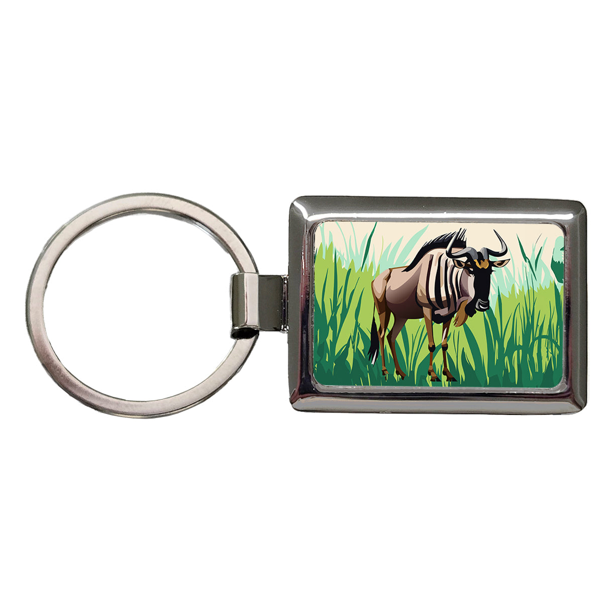 Wildebeest Africa Animal Rectangle Metal Keychain
