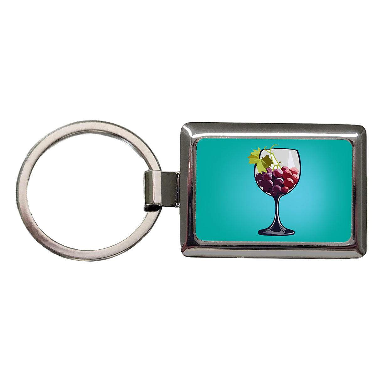Wine Glass with Grapes Rectangle Metal Keychain