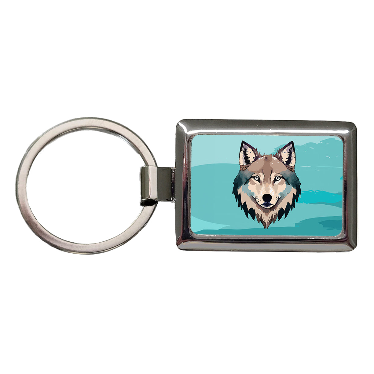 Wolf Face Watercolor Rectangle Metal Keychain