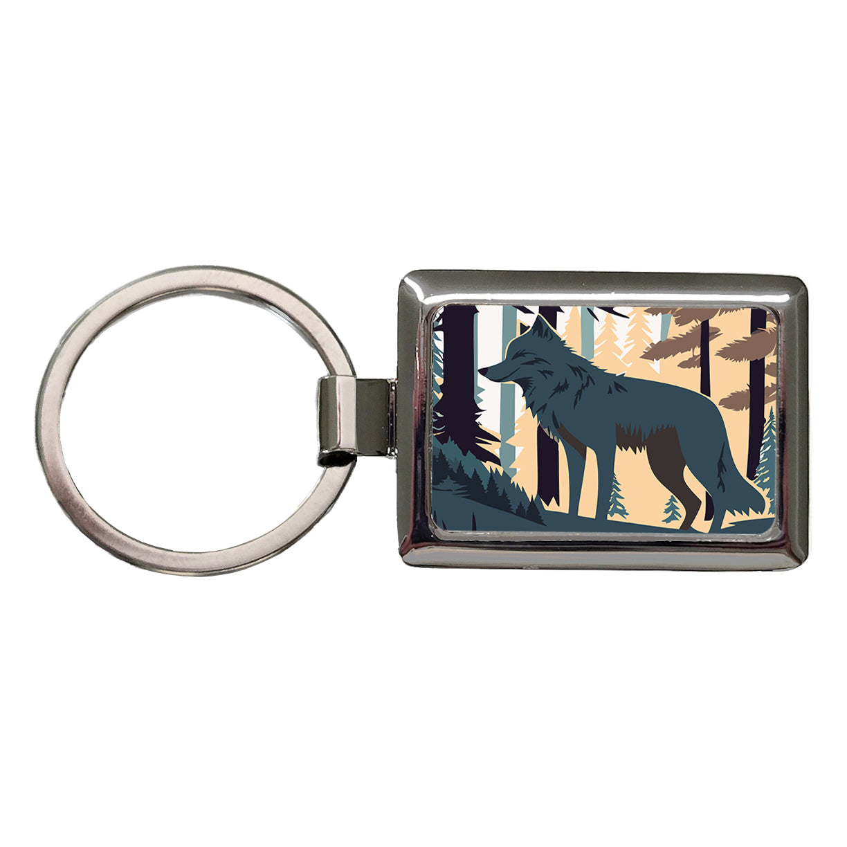 Wolf Gray in Forest Rectangle Metal Keychain