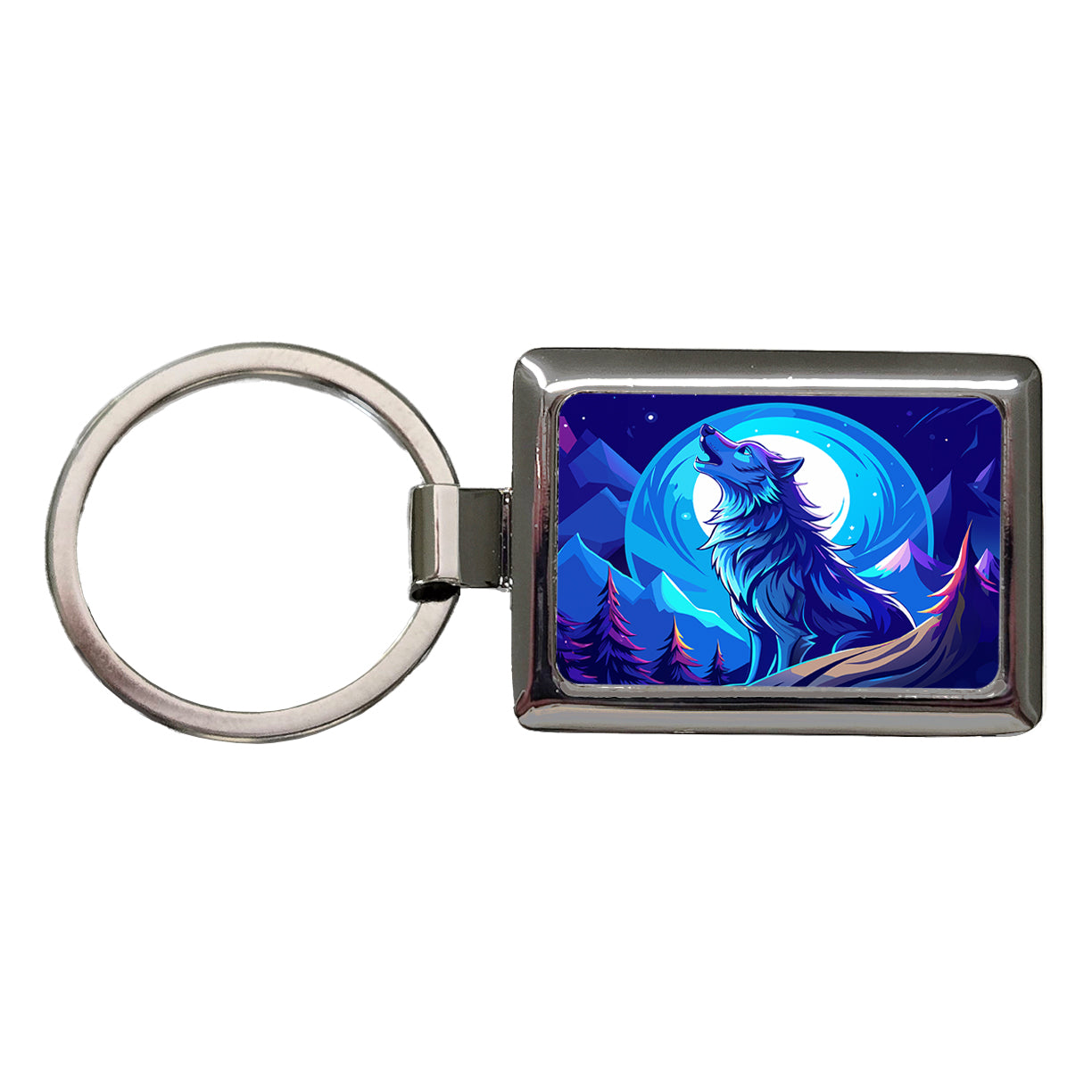 Wolf Howling at Blue Moon Rectangle Metal Keychain