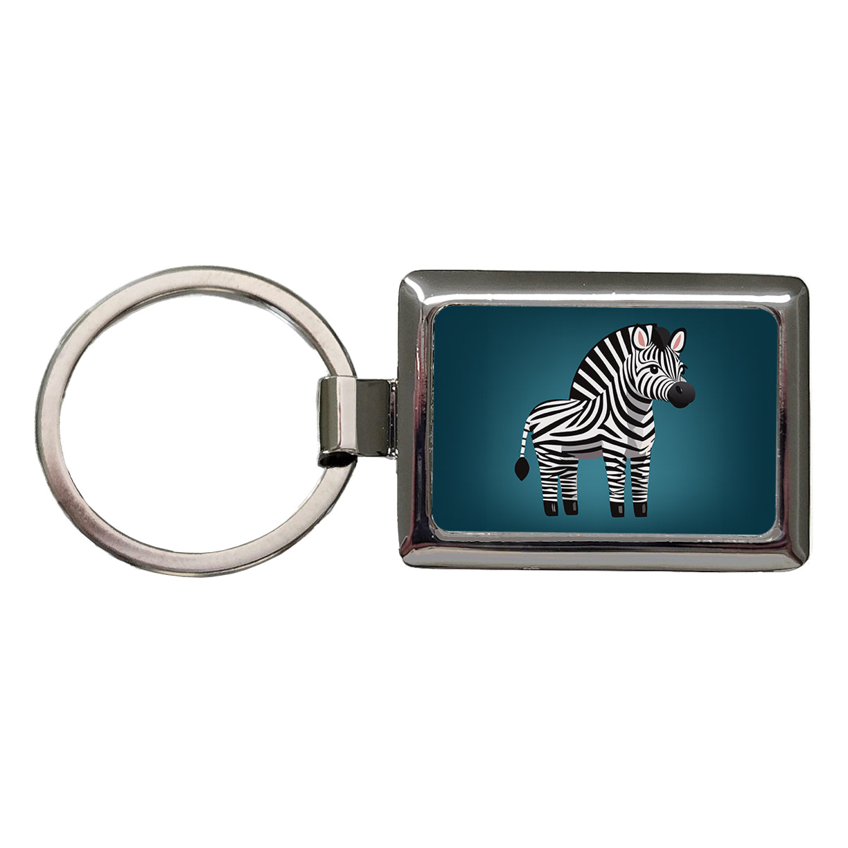 Zebra Standing Rectangle Metal Keychain