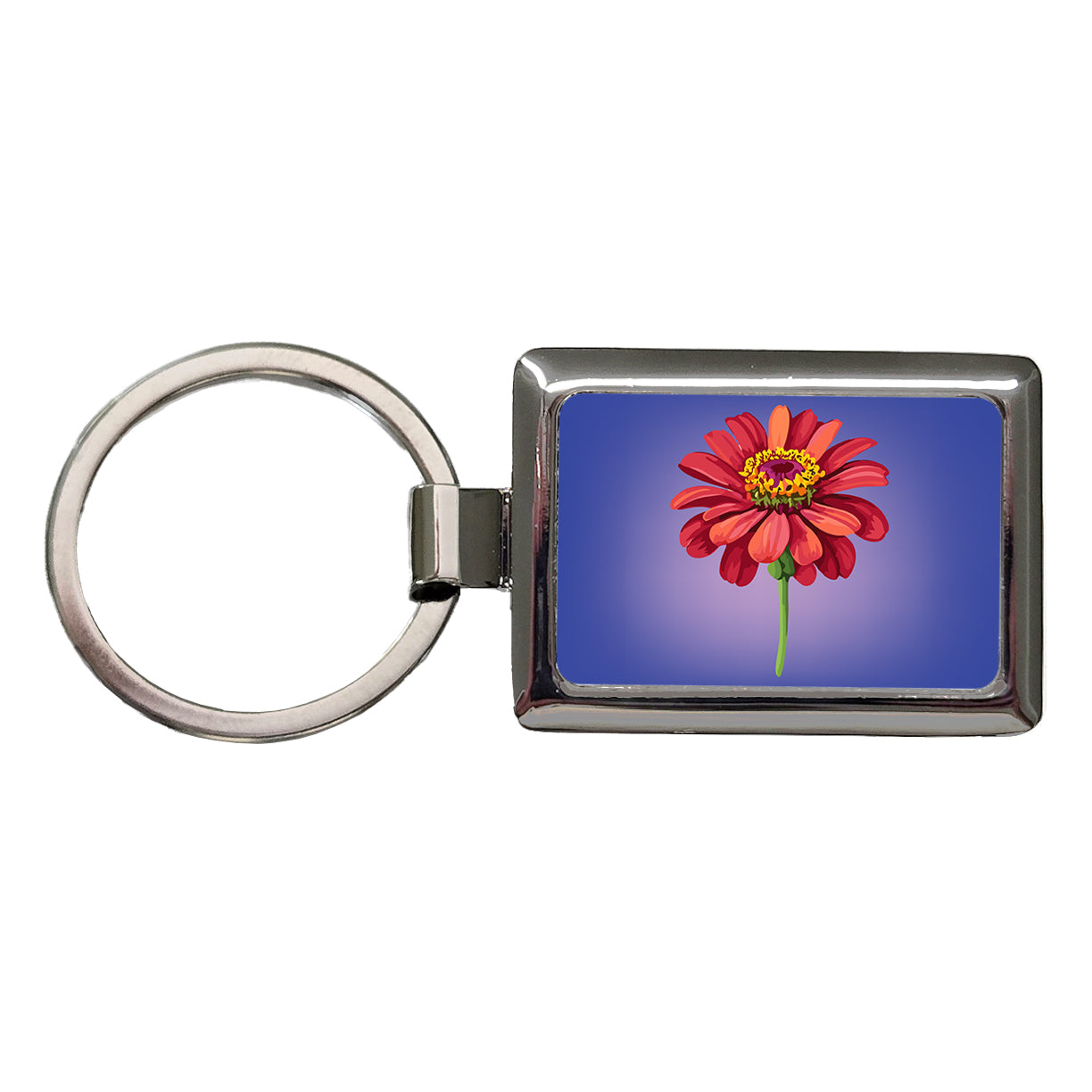 Zinnia Flower Red Watercolor Rectangle Metal Keychain