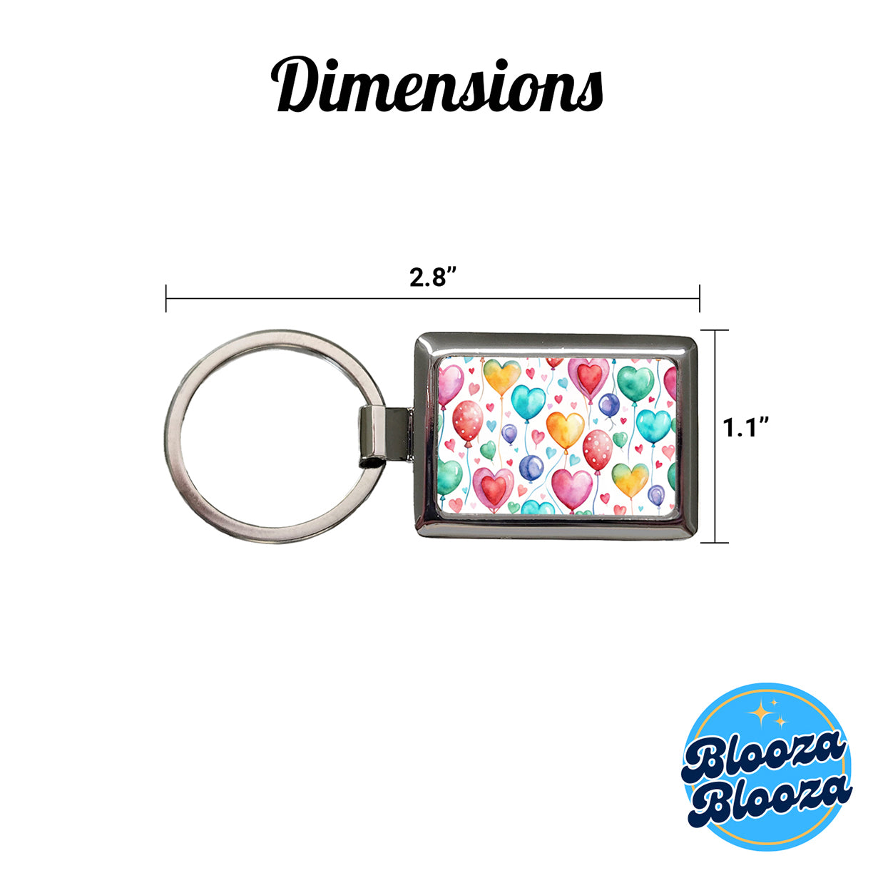 Balloons Hearts Colorful Watercolor Birthday Rectangle Metal Keychain
