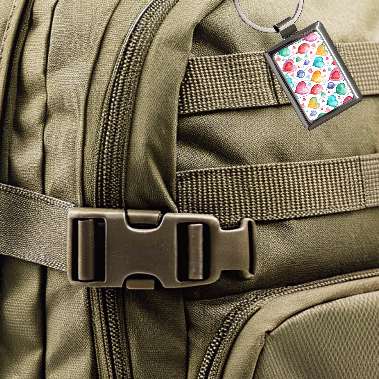Balloons Hearts Colorful Watercolor Birthday Rectangle Metal Keychain