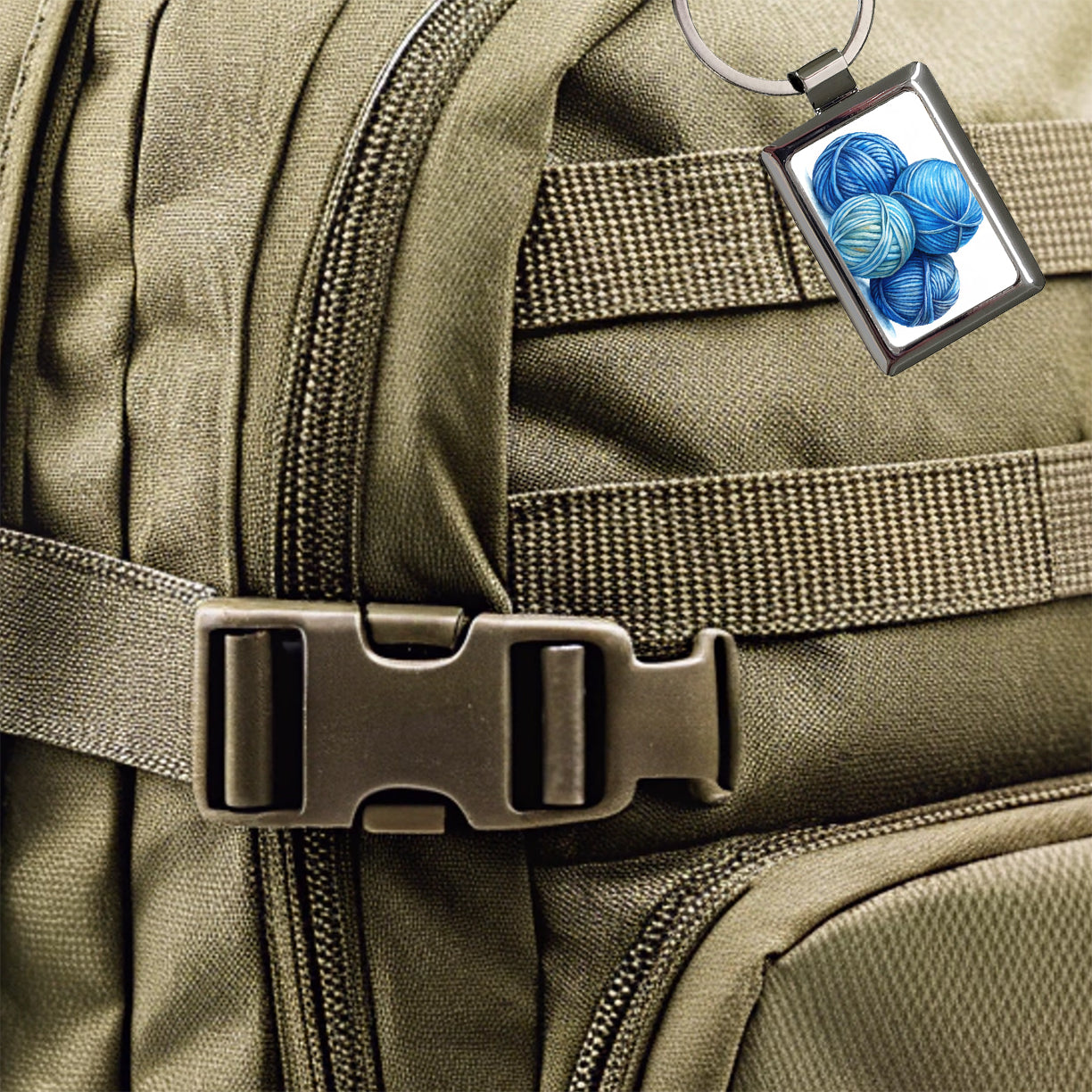 Balls Of Blue Yarn Knitting Crochet Watercolor Rectangle Metal Keychain