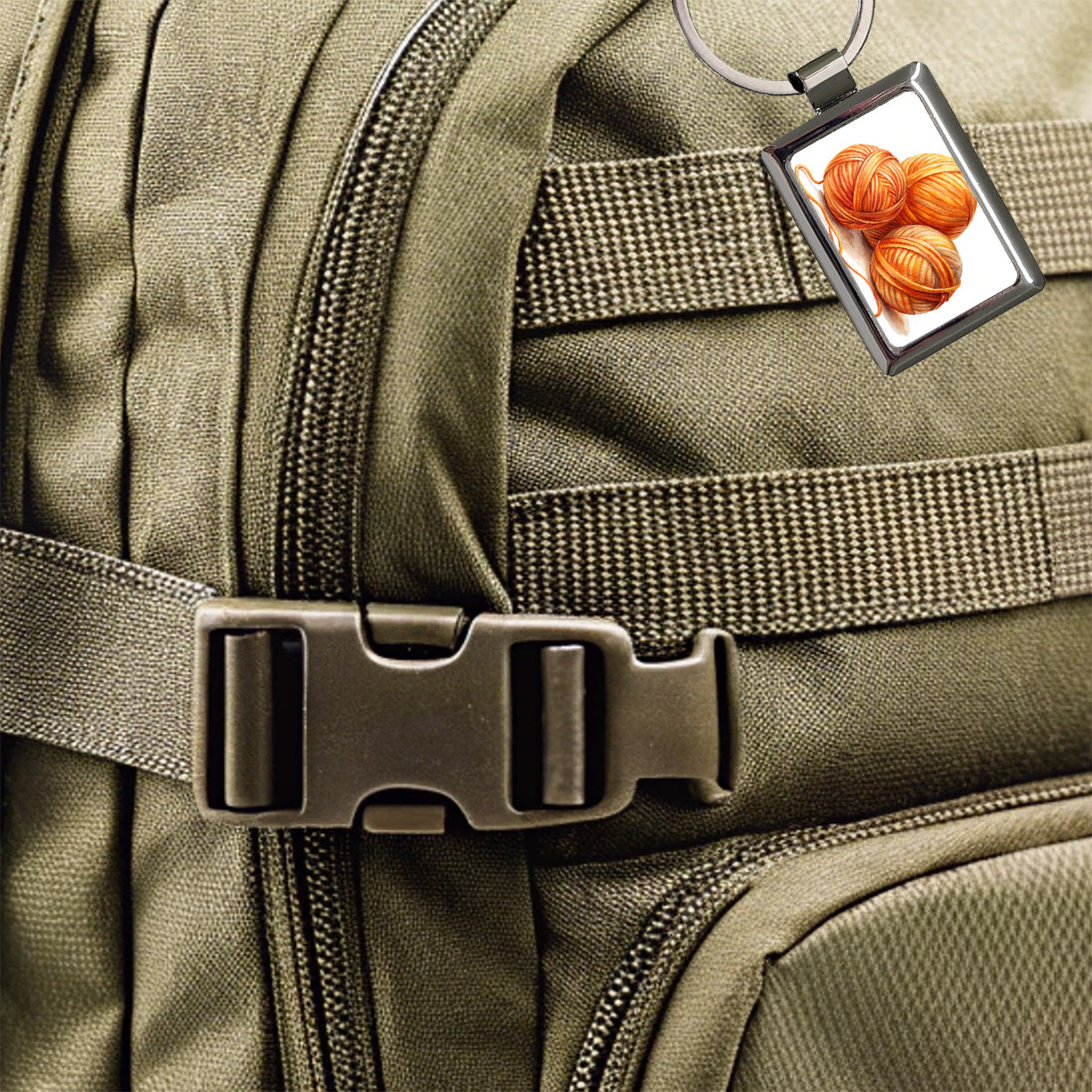 Balls Of Orange Yarn Knitting Crochet Watercolor Rectangle Metal Keychain