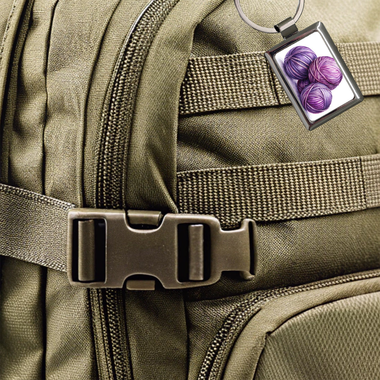 Balls Of Purple Yarn Knitting Crochet Watercolor Rectangle Metal Keychain