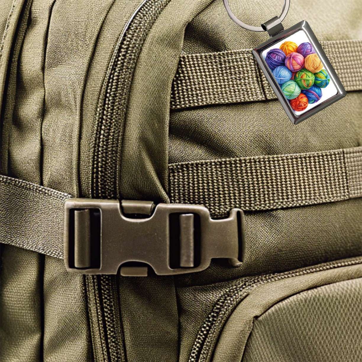 Balls Of Rainbow Yarn Knitting Crochet Watercolor Rectangle Metal Keychain