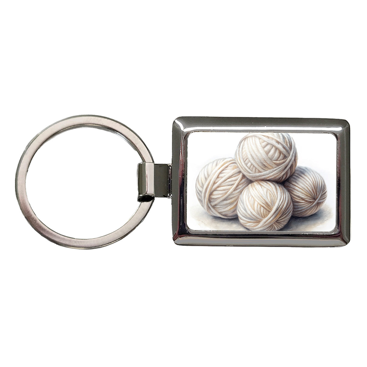 Balls Of White Yarn Knitting Crochet Watercolor Rectangle Metal Keychain