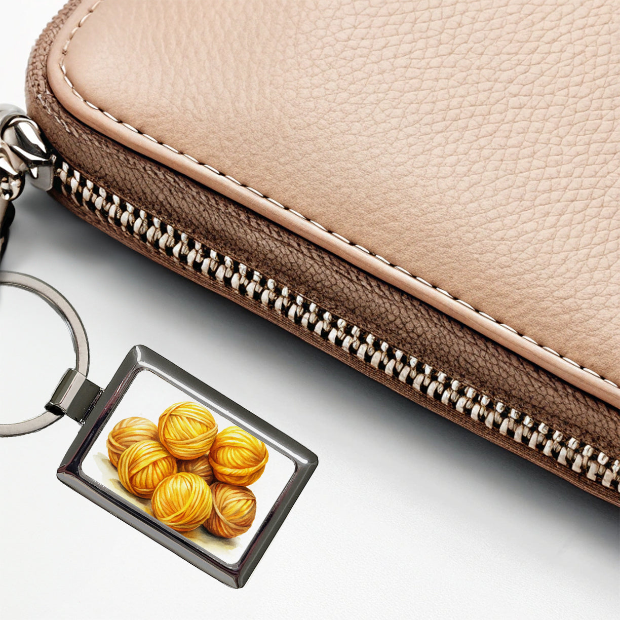 Balls Of Yellow Yarn Knitting Crochet Watercolor Rectangle Metal Keychain