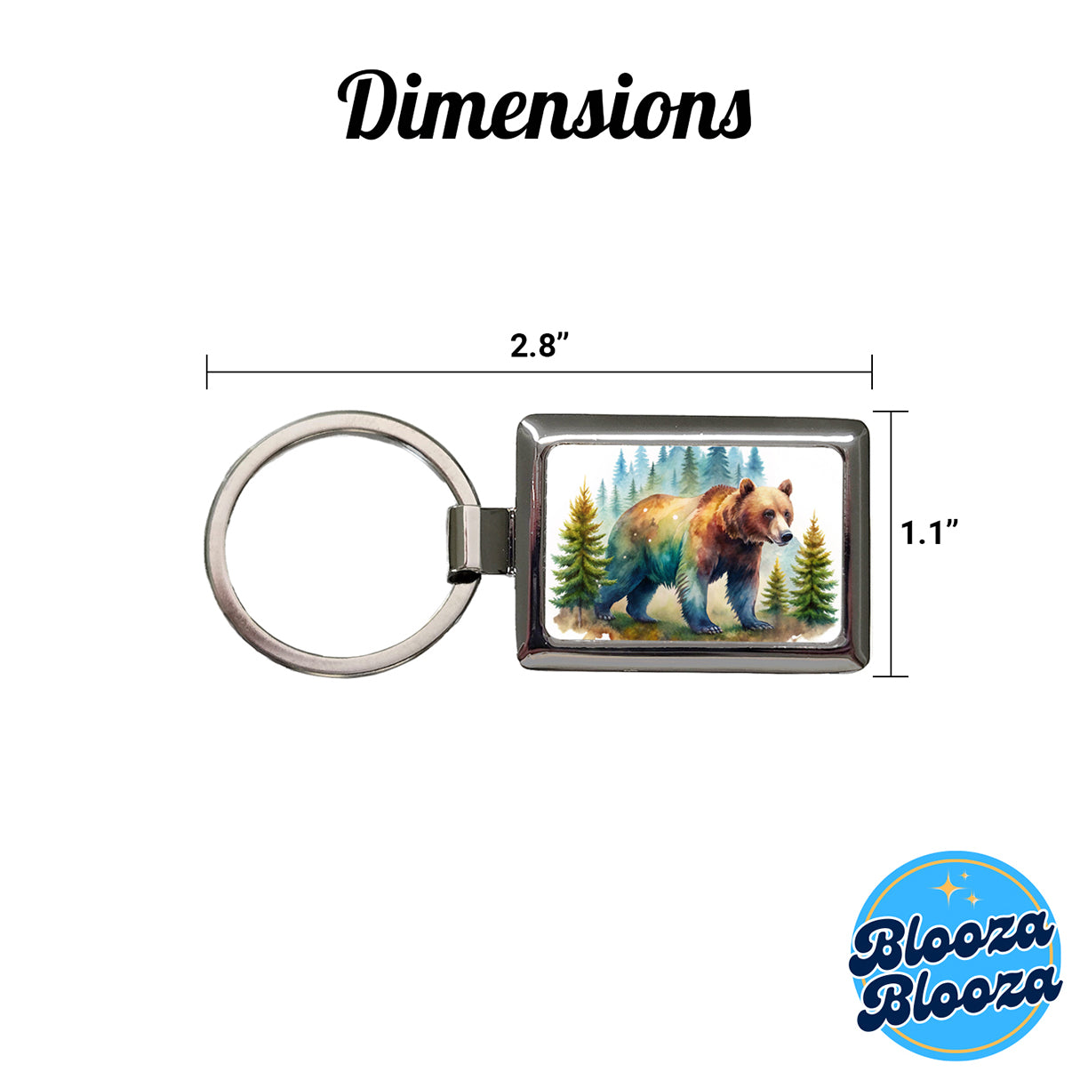 Bear In Forest Watercolor Design Rectangle Metal Keychain