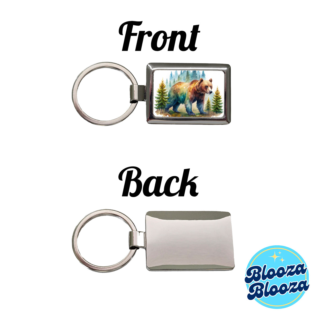 Bear In Forest Watercolor Design Rectangle Metal Keychain