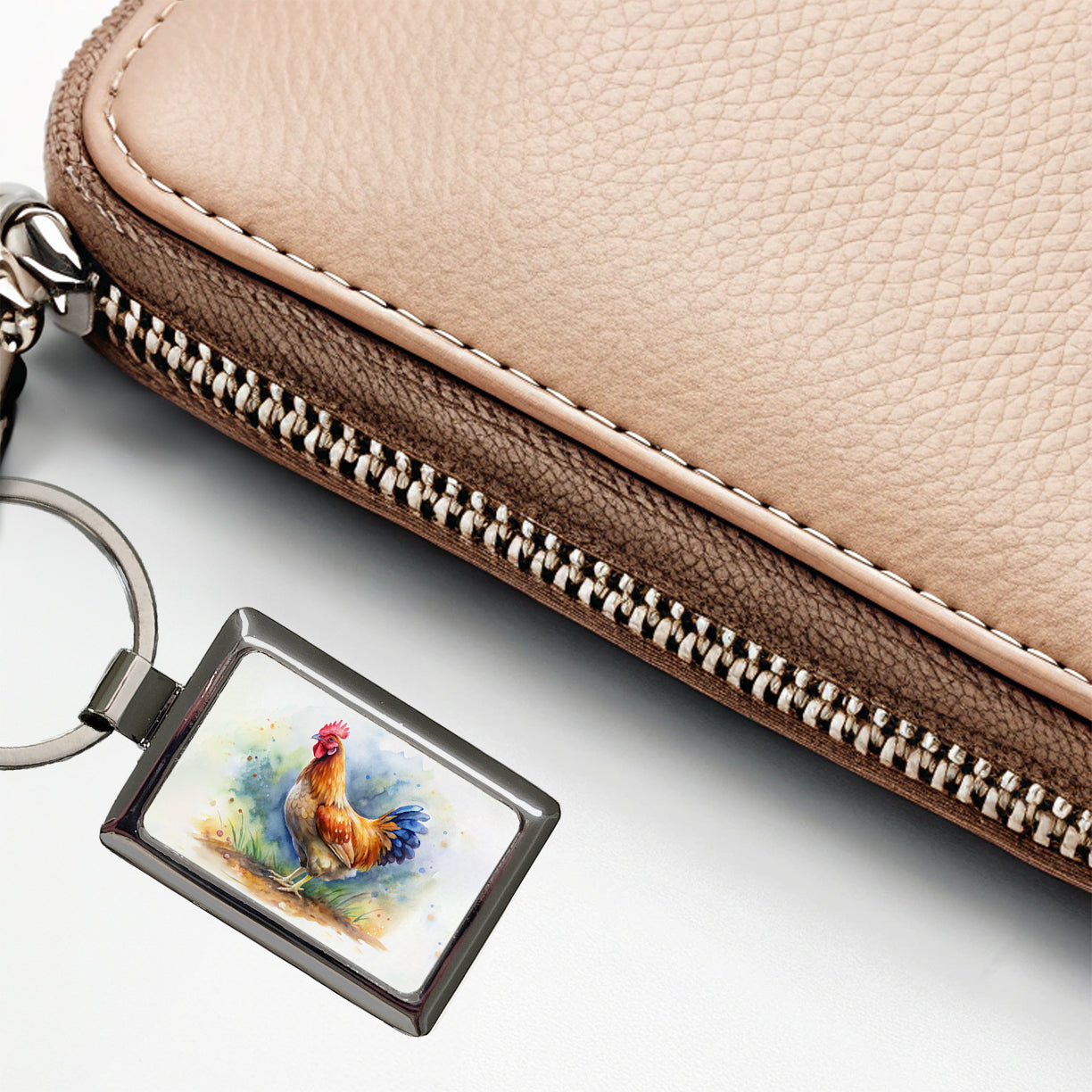 Beautiful Chicken Watercolor Rectangle Metal Keychain