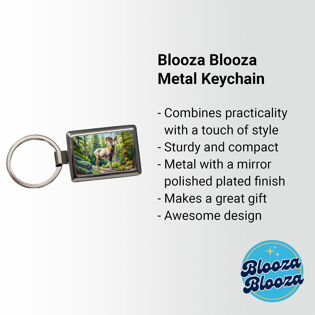 Bighorn Sheep In Forest Watercolor Rectangle Metal Keychain