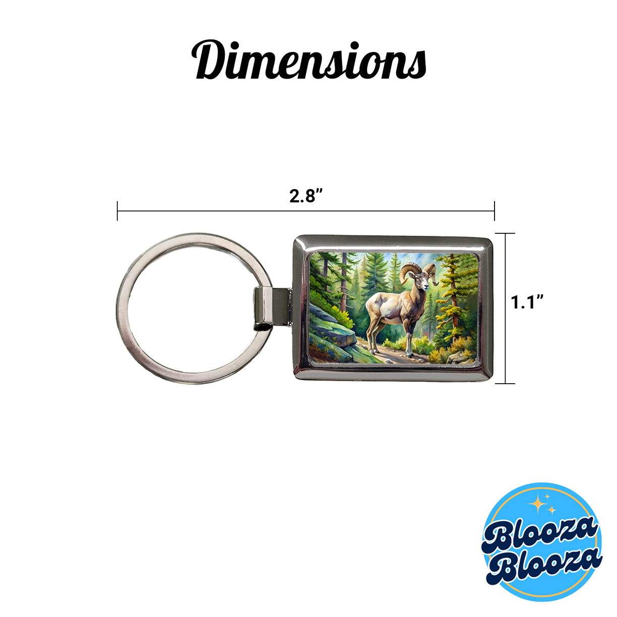 Bighorn Sheep In Forest Watercolor Rectangle Metal Keychain