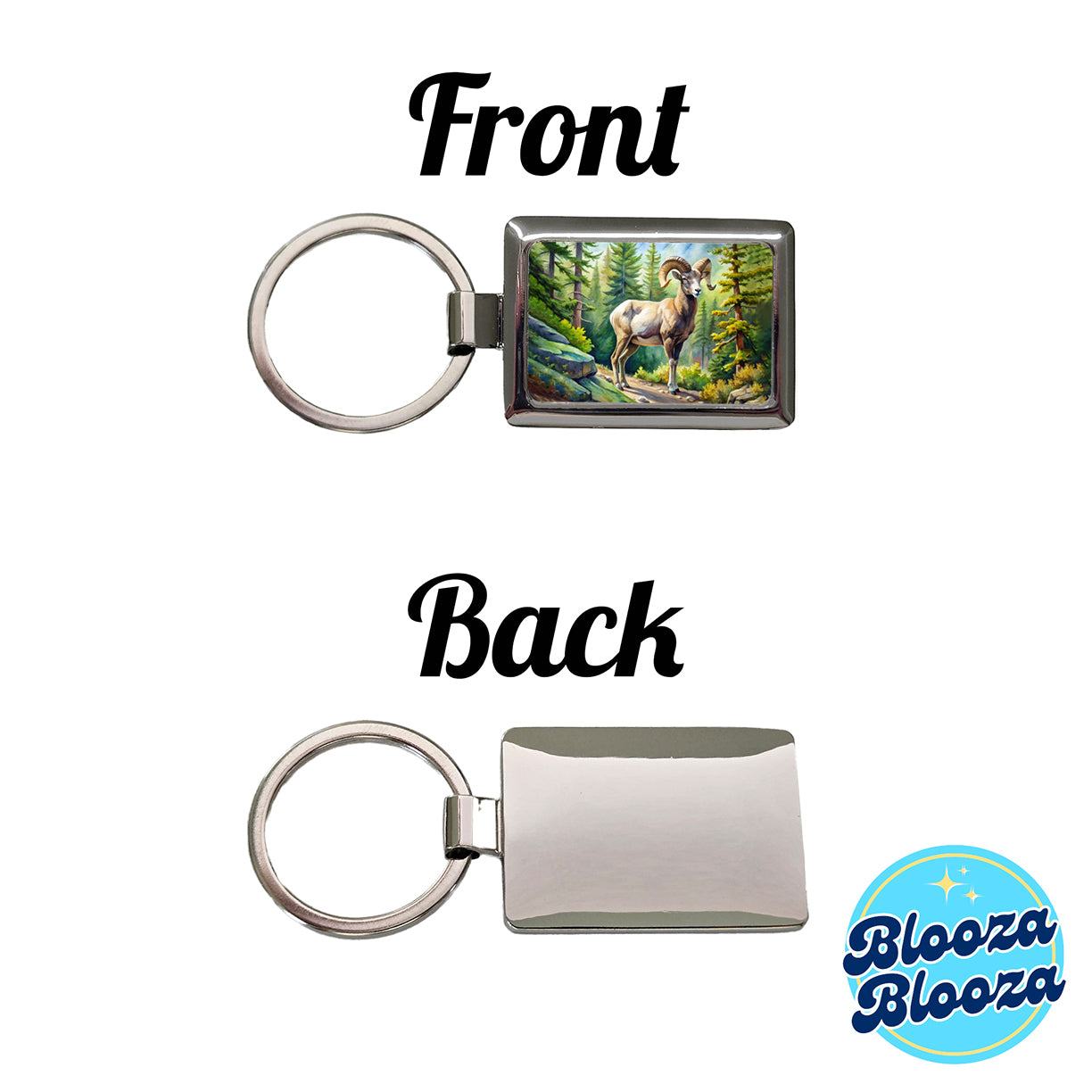 Bighorn Sheep In Forest Watercolor Rectangle Metal Keychain